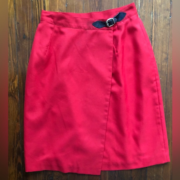 Vintage Wrap Skirt Red w Suede Buckle Detail 4 - Picture 2 of 7